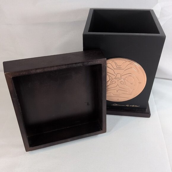 Haida Clarence Wells Native Art Keepsake Embos Copper Box Wood Canada Medallion - Picture 3 of 16